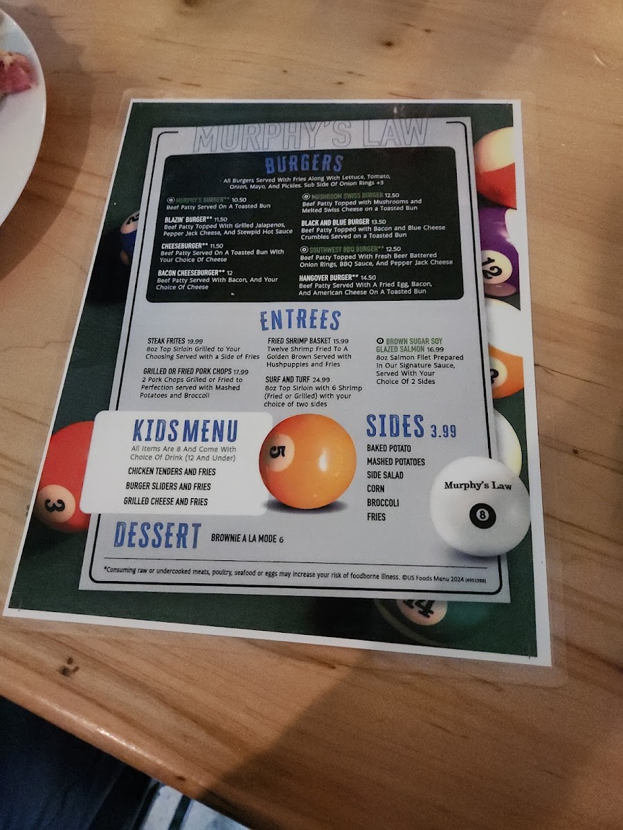 Menu Murphy's Law Billiards-1