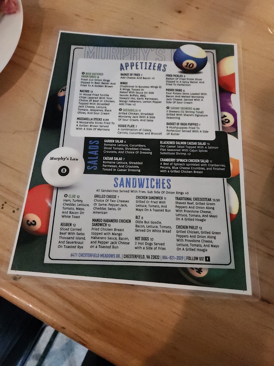 Menu Murphy's Law Billiards-2