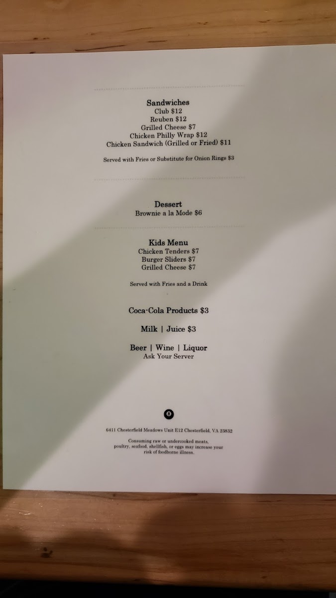 Menu Murphy's Law Billiards-8